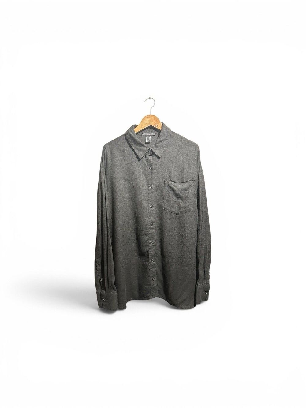 Forever 21 Linen Oversized Button Down Shirt Women’s Large Black Relaxed Fit Top